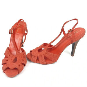 Cole Haan | Orange Tangerine Suede Strappy Heels